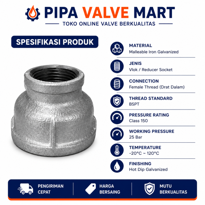Vlok / Reducer Socket Galvanis Class 150 1-1/4" - 2-1/2" - Image 2