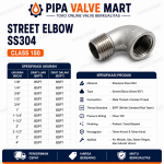 Street Elbow Drat SS304 Class 150 BSPT - Image 2