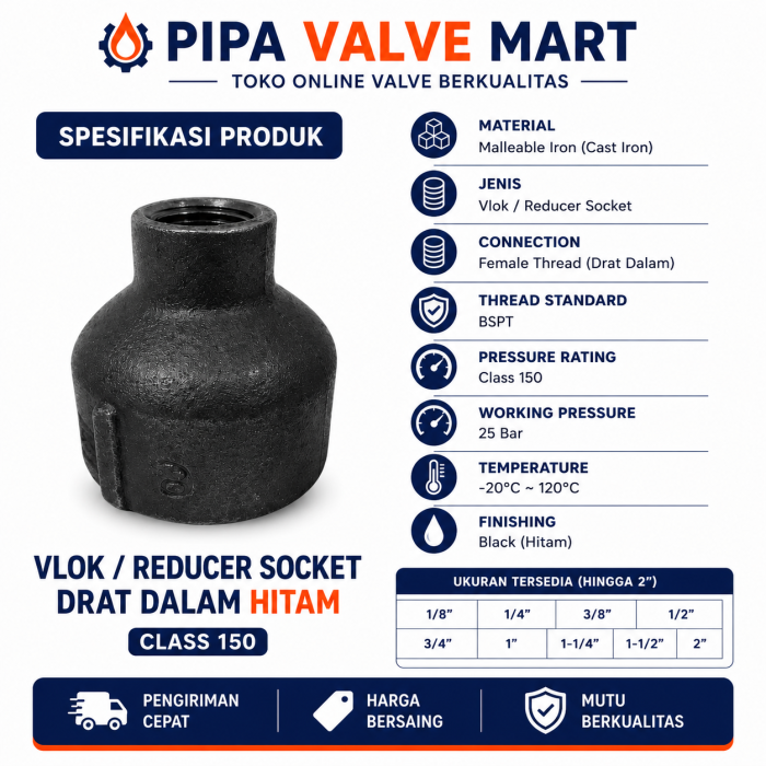 Vlok / Reducer Socket Drat Dalam Hitam Class 150 1-1/4" - 2" - Image 2